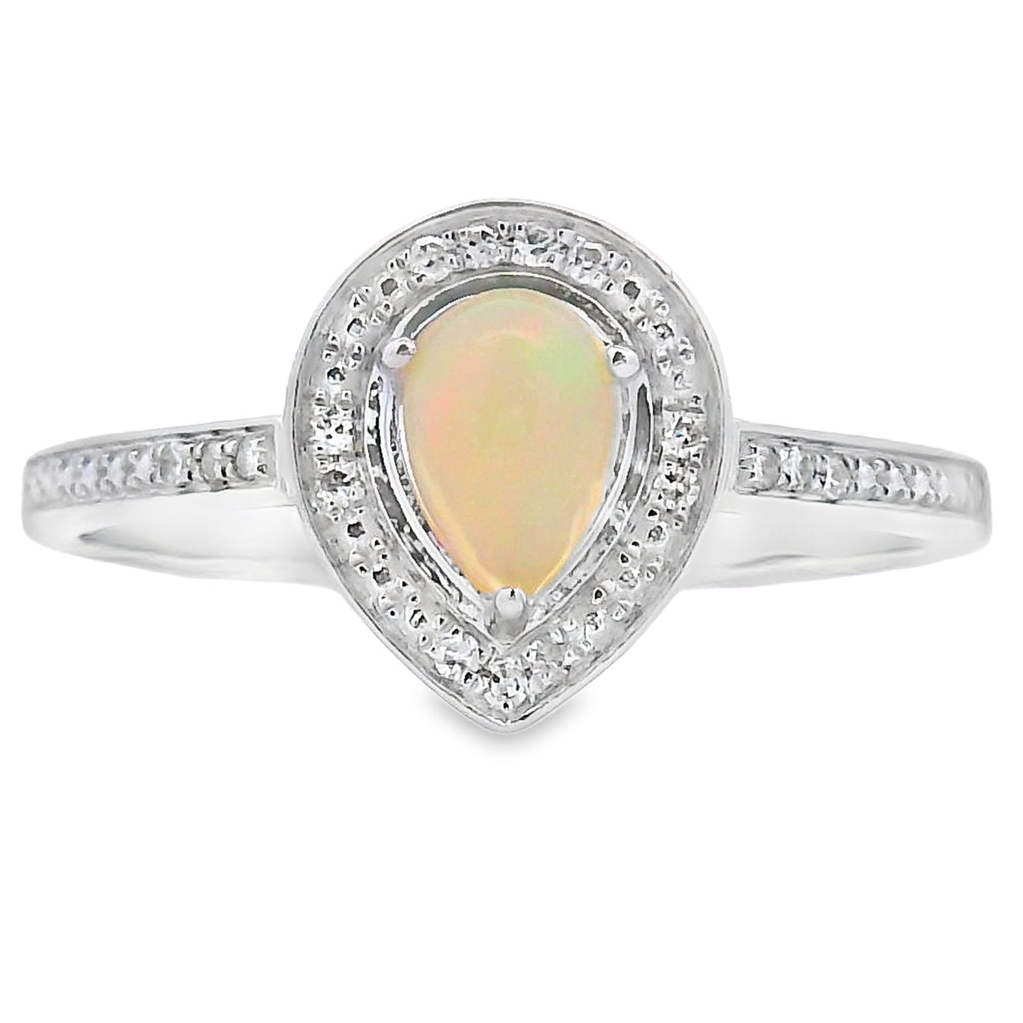 Genuine .30ct Opal Diamond Ring 10KT White Gold Bids.com