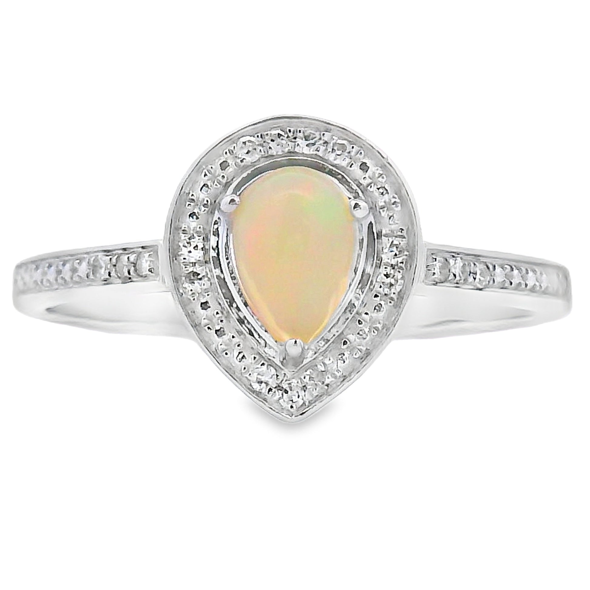 Genuine .30ct Opal Diamond Ring 10KT White Gold Bids.com