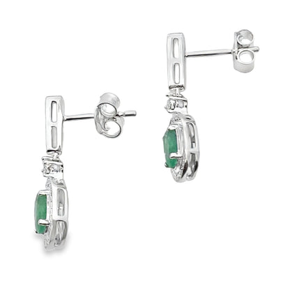 .95ct Emerald Diamond Dangle Earrings 10KT White Gold Bids.com