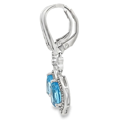 Blue Topaz Diamond Dangle Earrings 10KT White Gold Bids.com