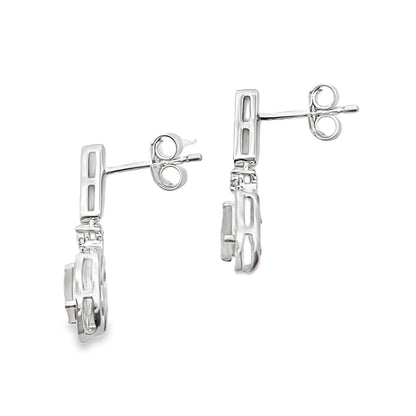 Rose Quartz Diamond Dangle Earrings 10KT White Gold Bids.com