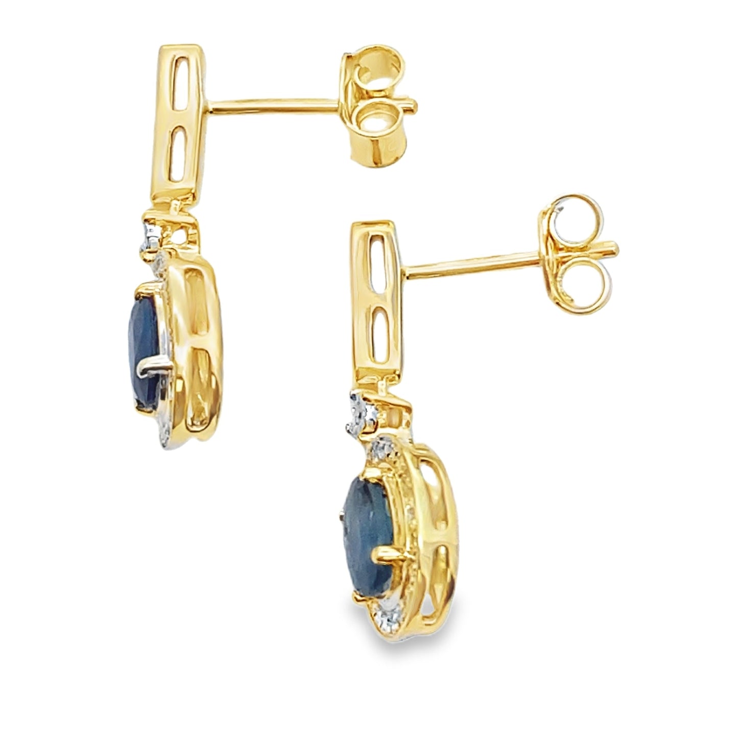 Sapphire Diamond Dangle Earrings 10KT Yellow Gold Bids.com
