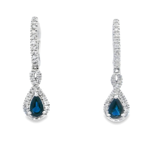 .80ct Sapphire Diamond Dangle Earrings 10KT White Gold Bids.com