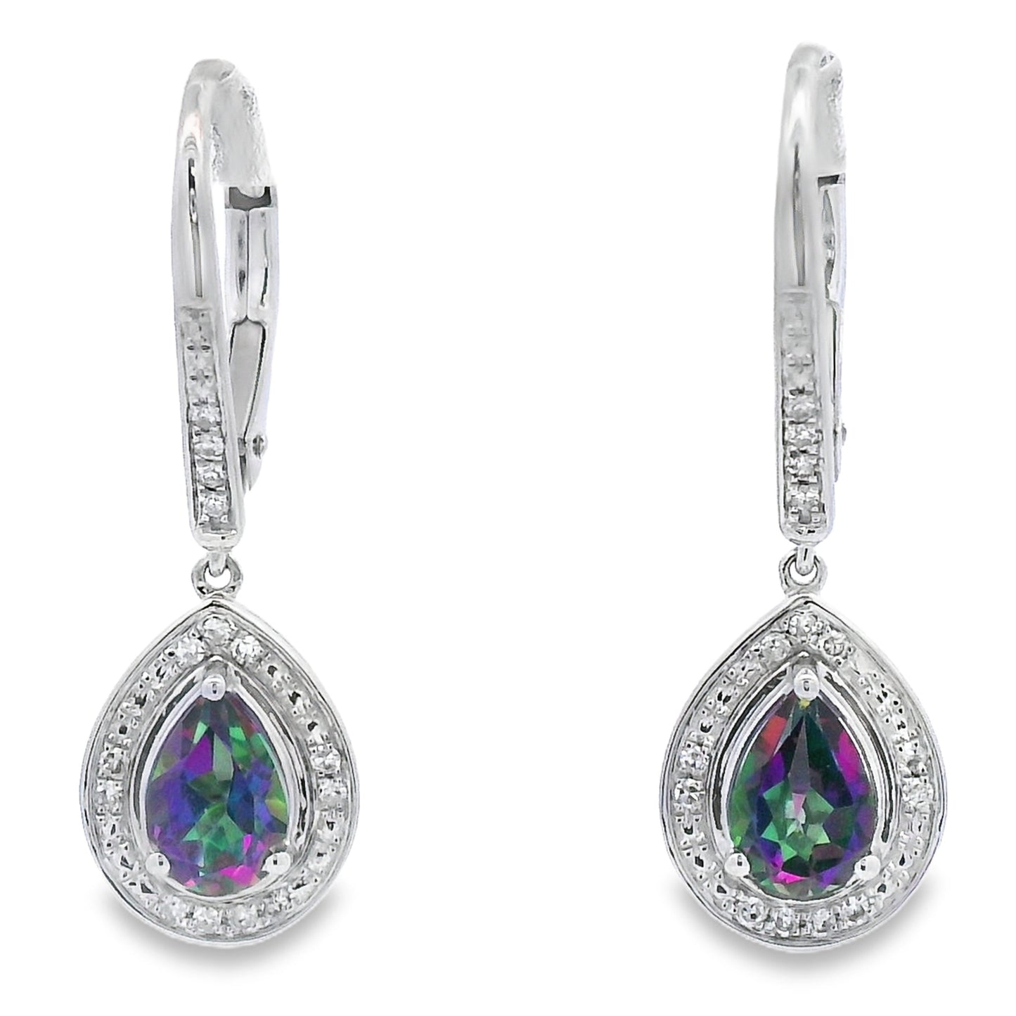 Mystic Fire Topaz Dangle Earrings 10KT White Gold Bids.com