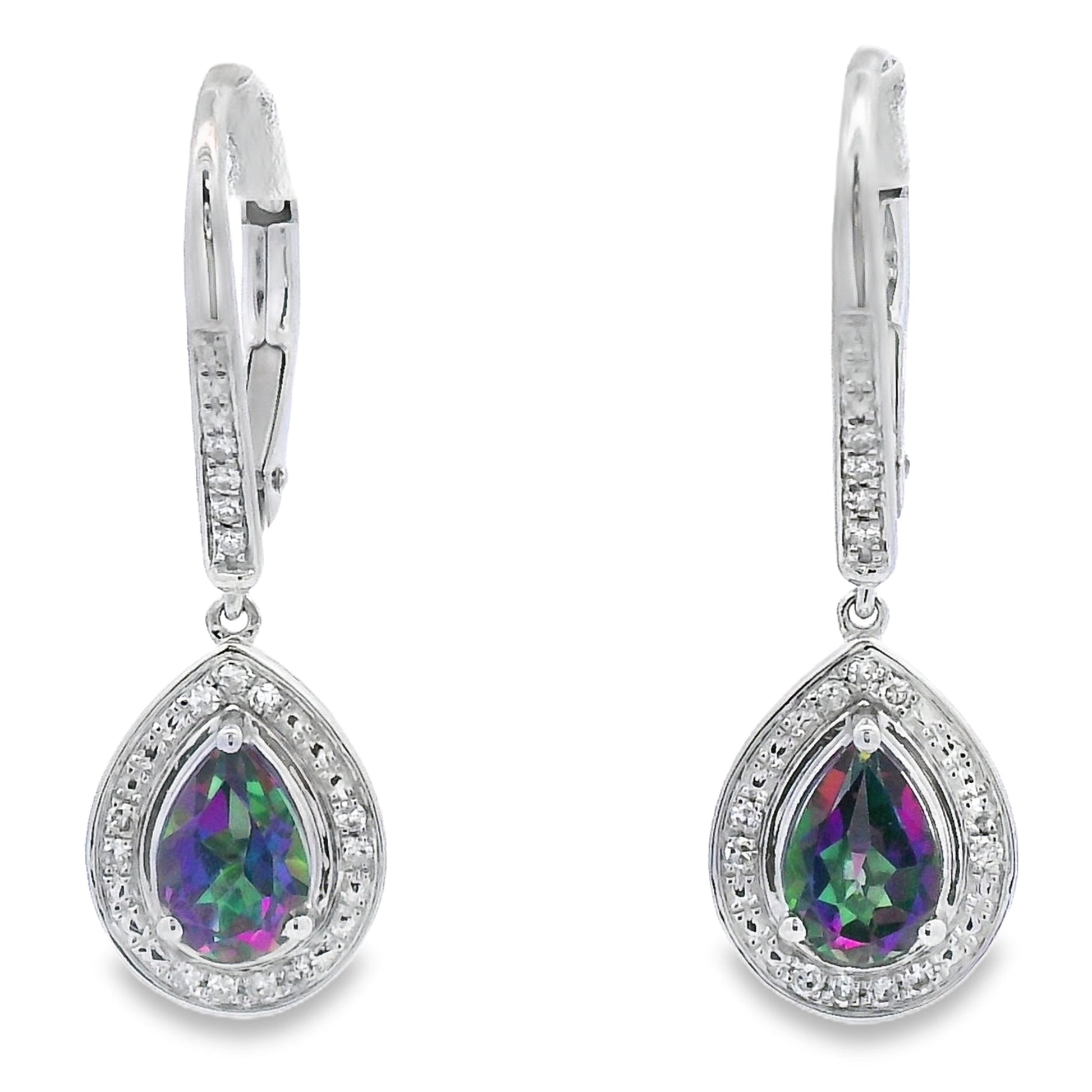 Mystic Fire Topaz Dangle Earrings 10KT White Gold Bids.com