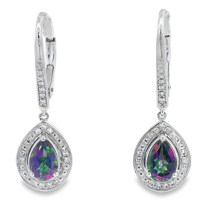 Mystic Fire Topaz Dangle Earrings 10KT White Gold Bids.com