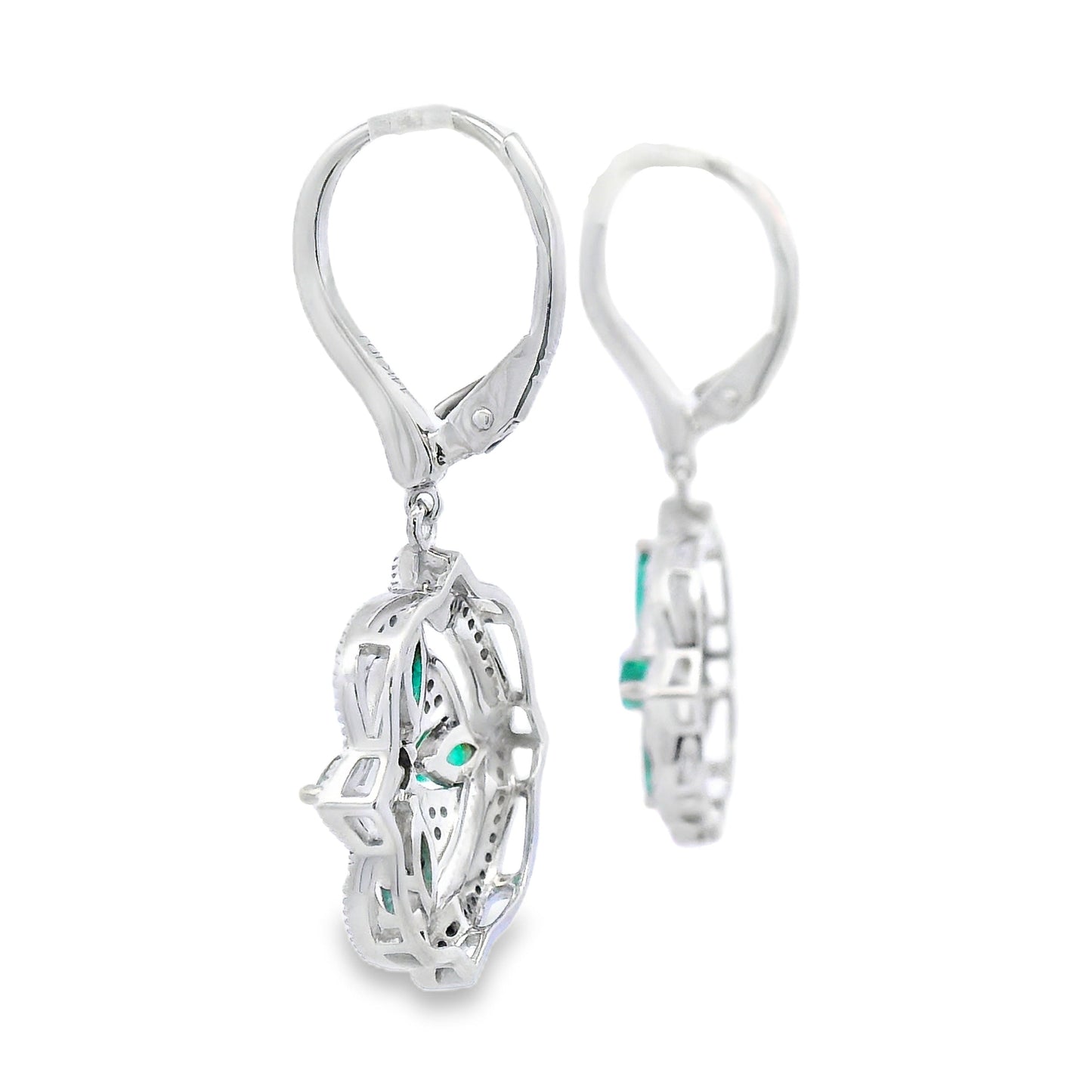 1.44ct Emerald Diamond Dangle Earrings 14KT White Gold Bids.com
