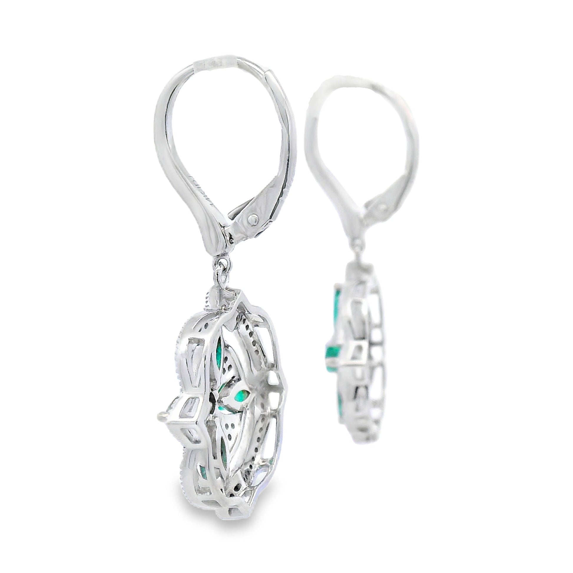 1.44ct Emerald Diamond Dangle Earrings 14KT White Gold Bids.com