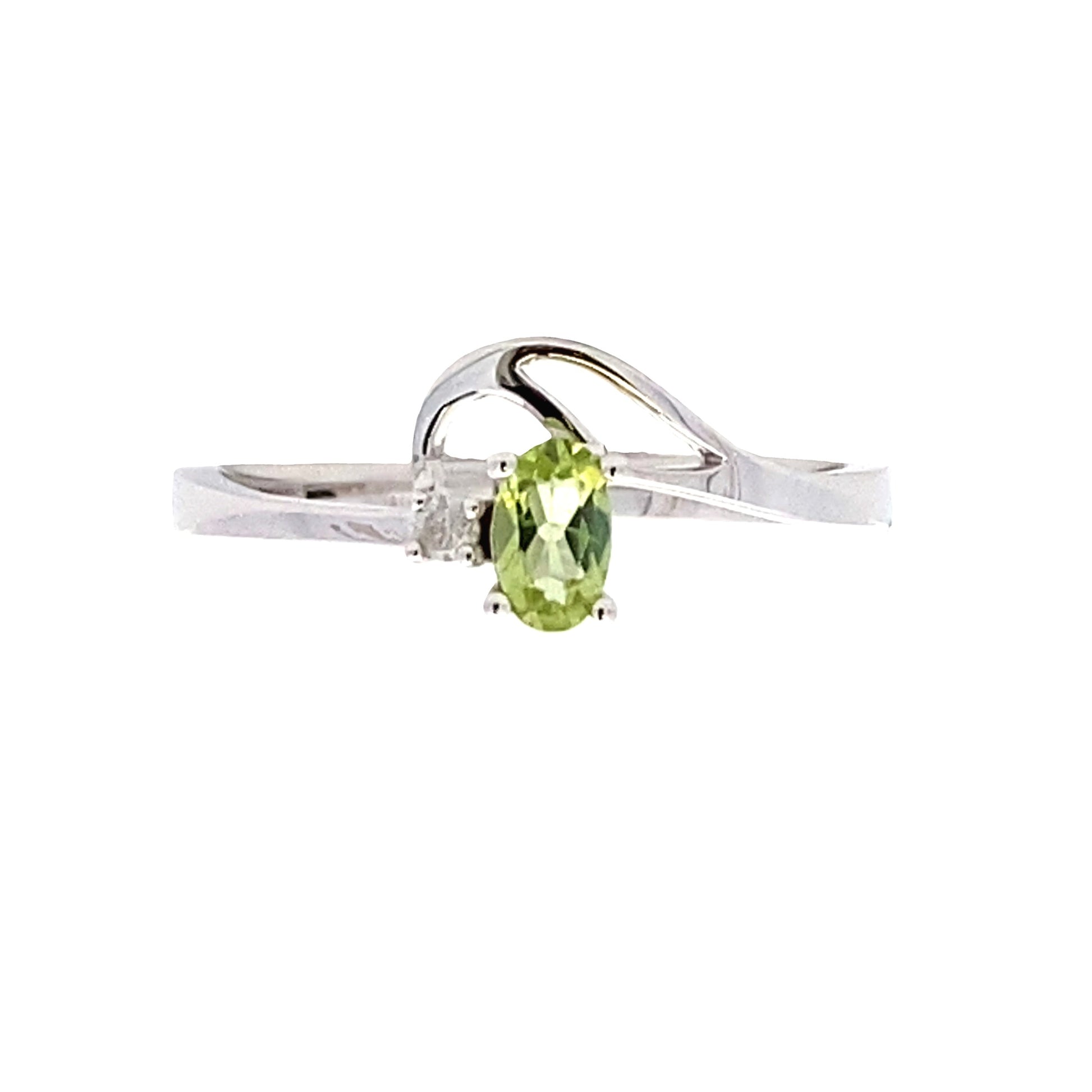 Natural .02ct Peridot Diamond Ring 10KT White Gold Bids.com