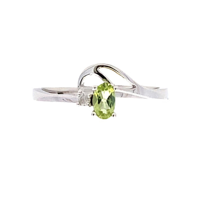 Natural .02ct Peridot Diamond Ring 10KT White Gold Bids.com