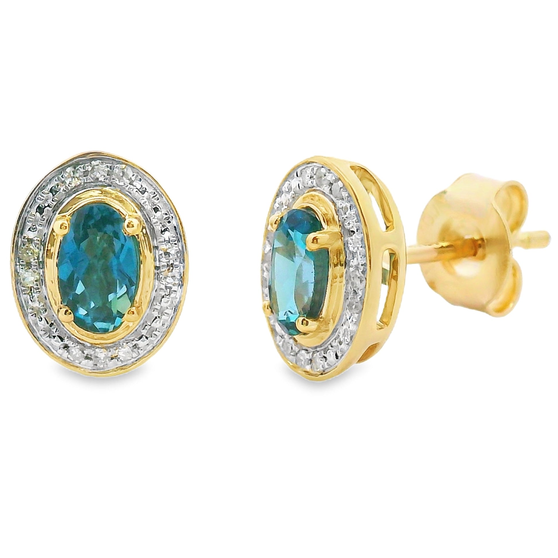 London Blue Topaz Diamond Earrings 10KT Yellow Gold Bids.com
