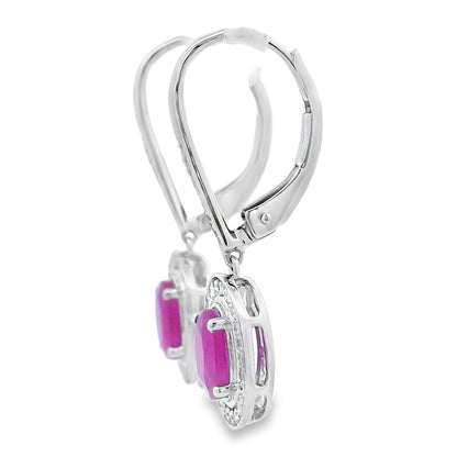 1.28ct Ruby Diamond Dangle Earrings 10KT White Gold Bids.com