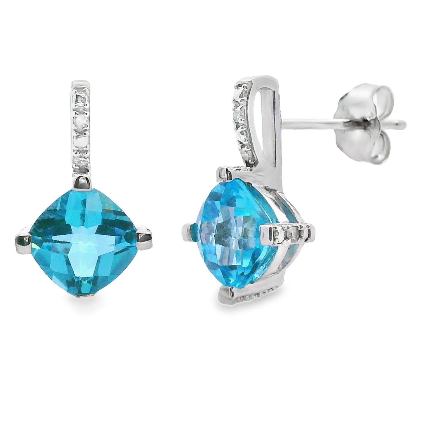 .94ct Blue Topaz Diamond Earrings 10KT White Gold Bids.com
