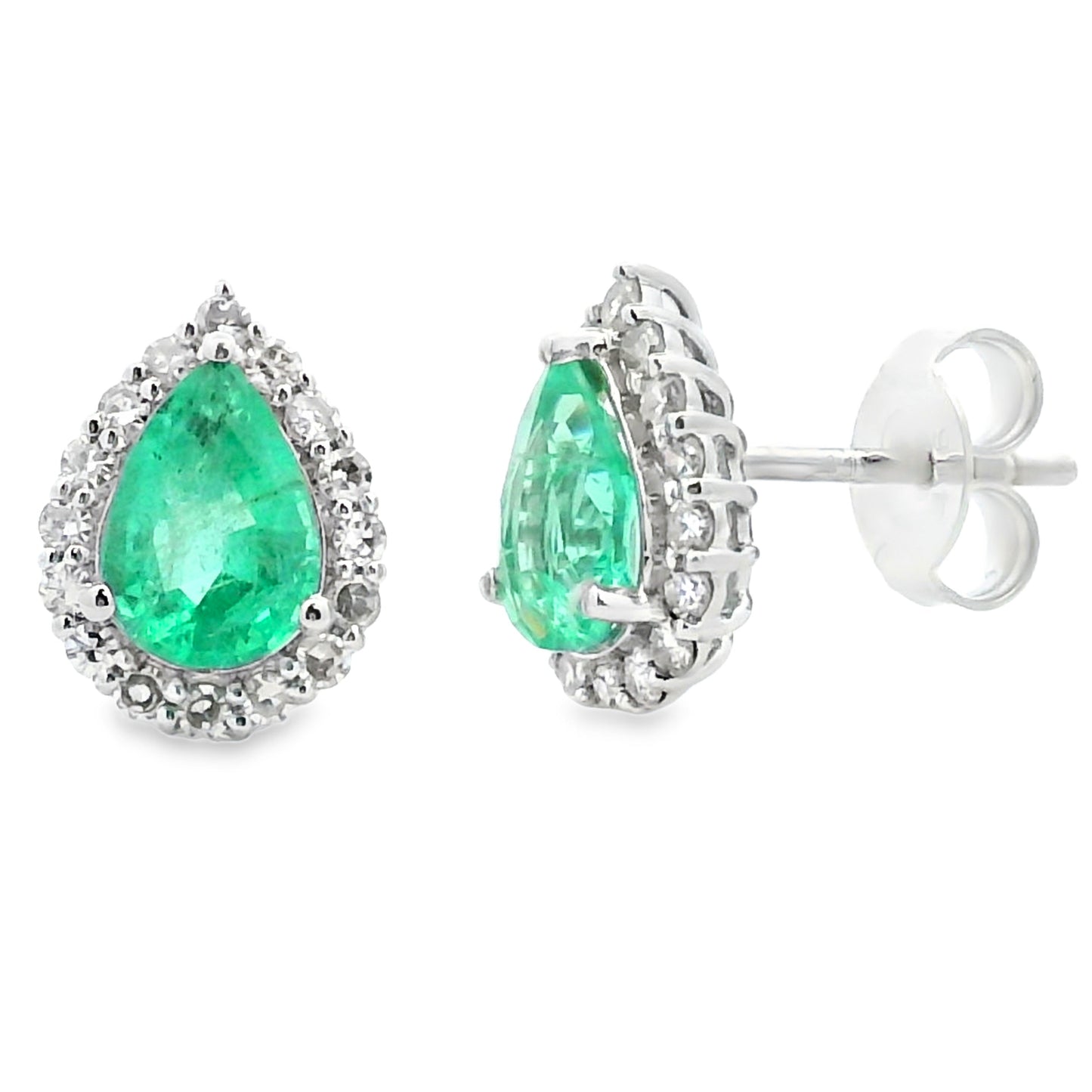 Natural 1.50ct Emerald Diamond Earrings 10KT White Gold Bids.com
