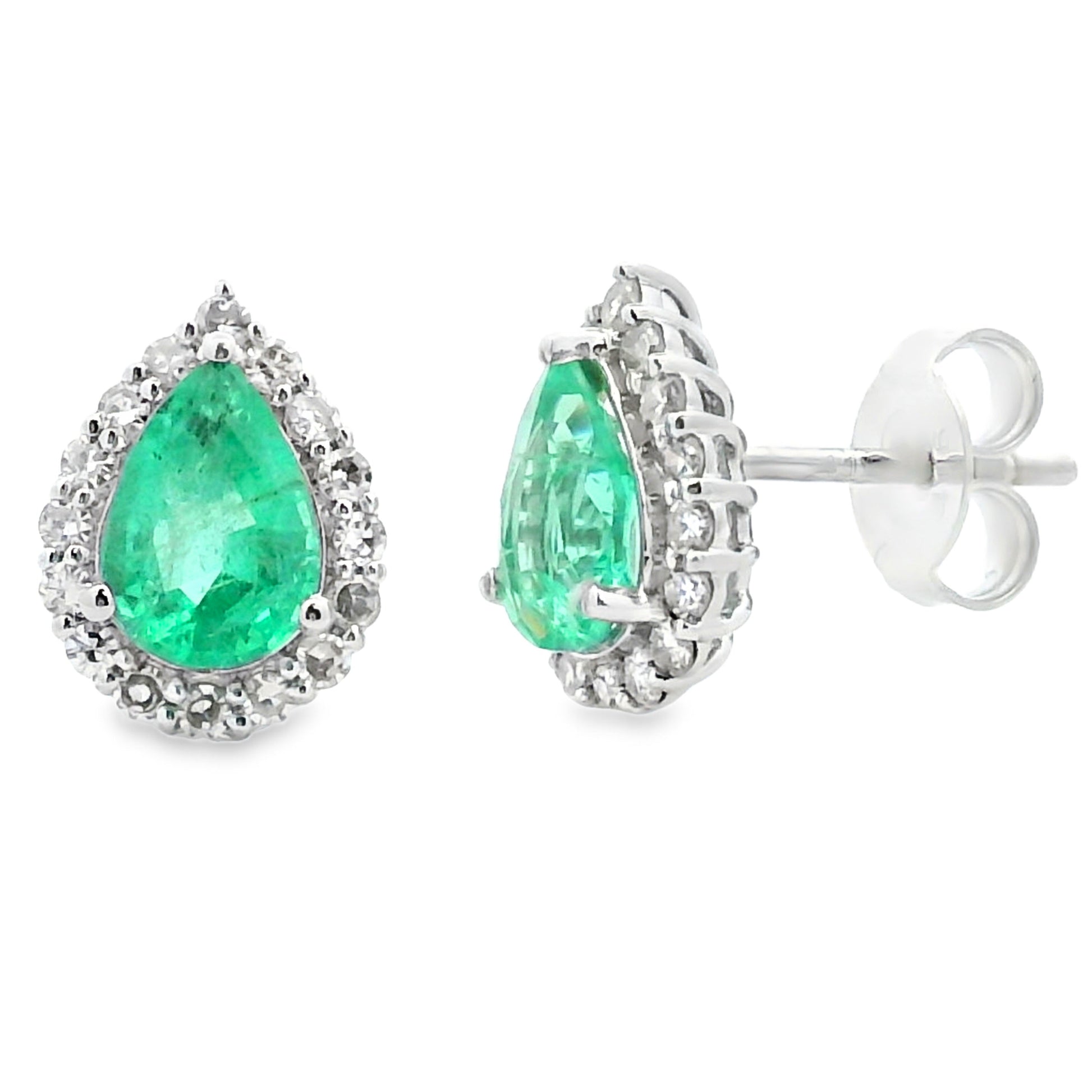 Natural 1.50ct Emerald Diamond Earrings 10KT White Gold Bids.com