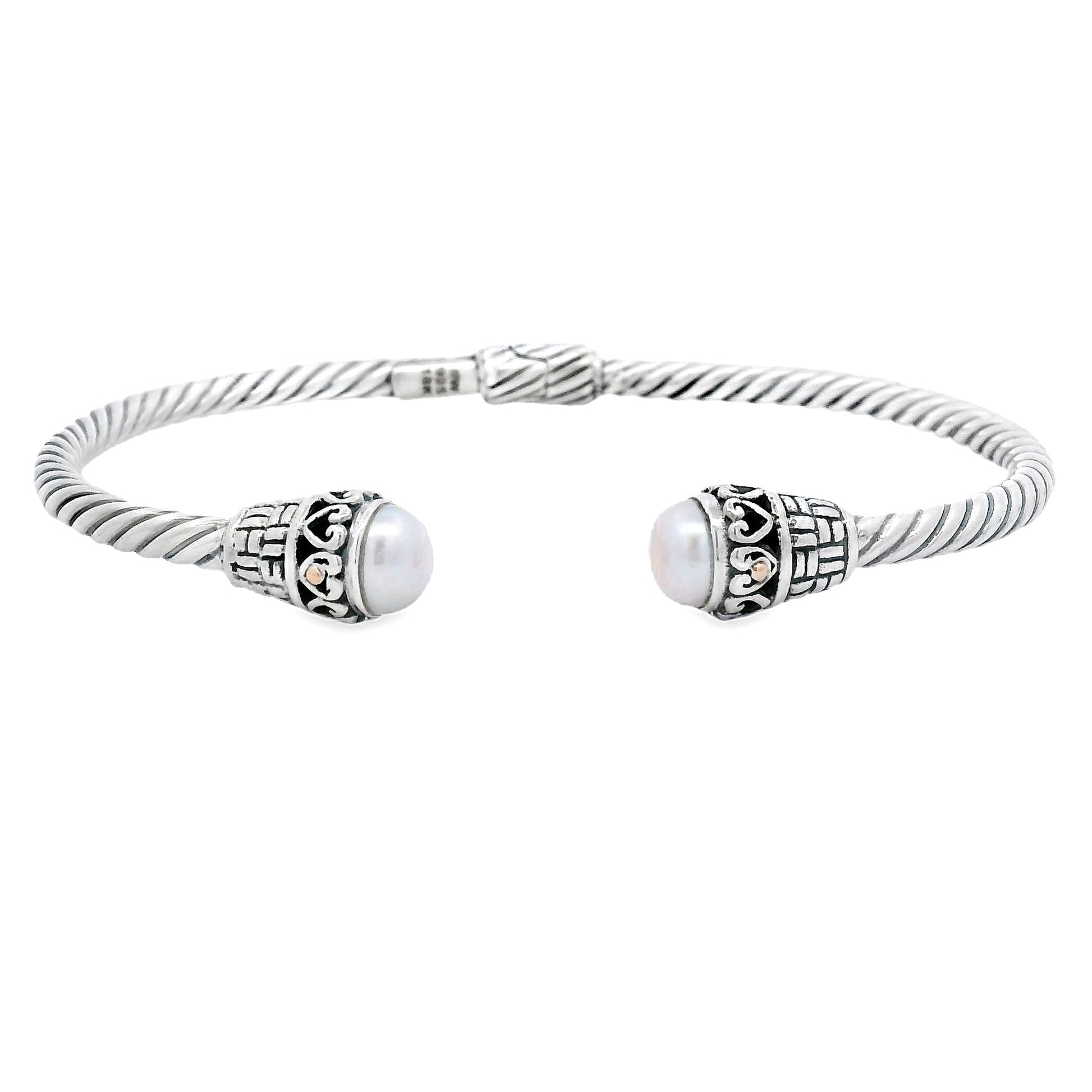 FW Pearl Bangle Bracelet Sterling Silver 18KT Gold Bids.com