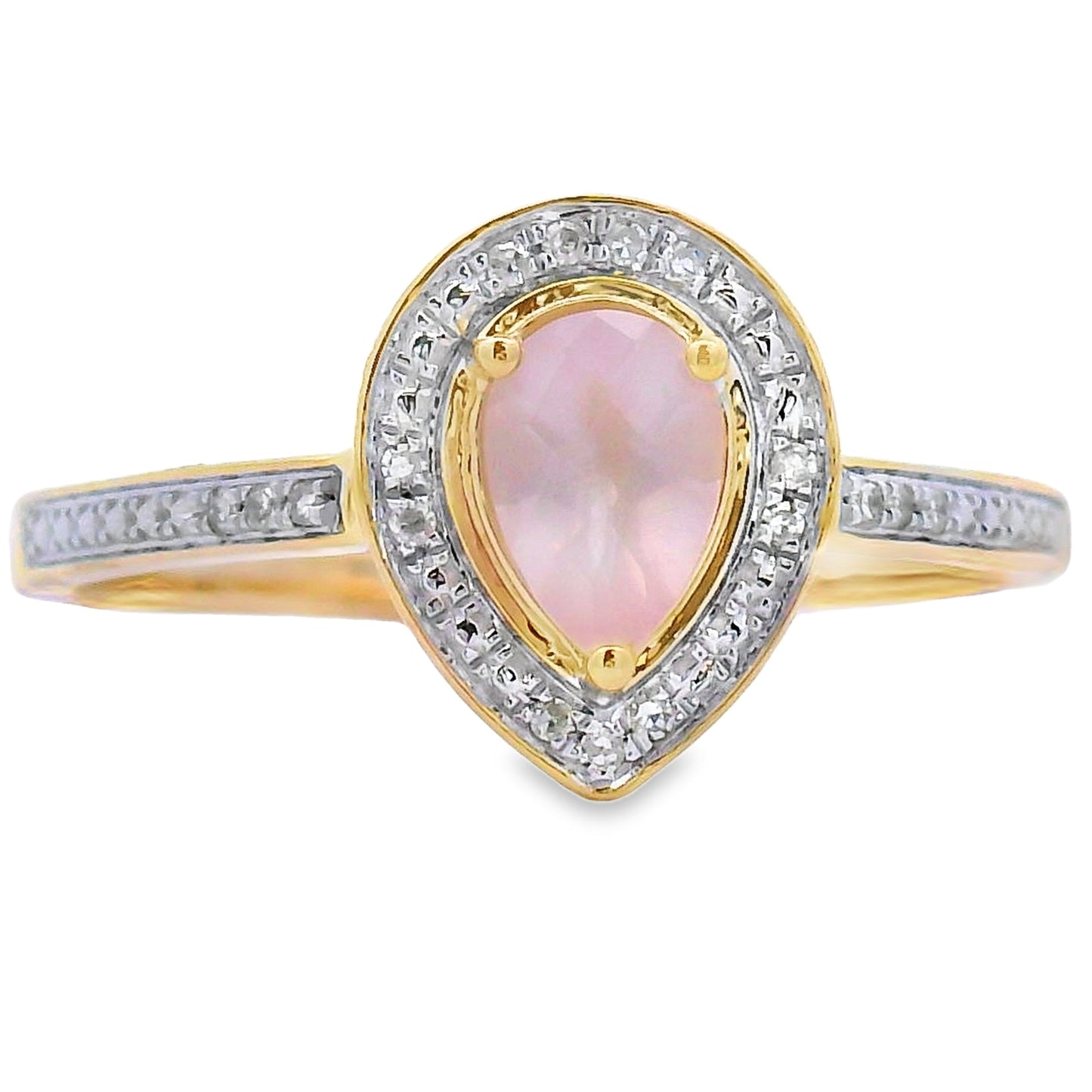Genuine .44ct Rose Quartz Diamond Ring 10KT Yellow Gold Bids.com