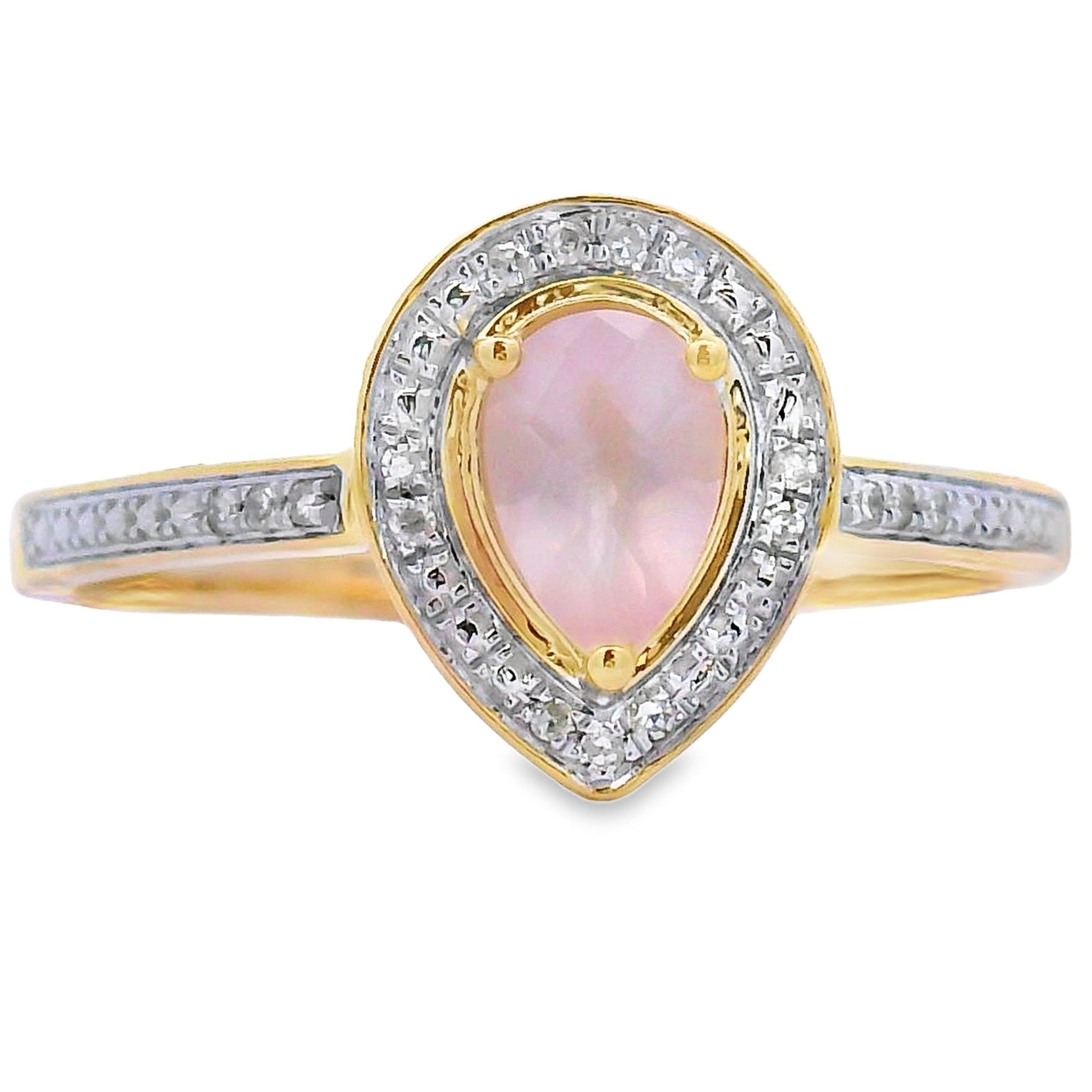 Genuine .44ct Rose Quartz Diamond Ring 10KT Yellow Gold Bids.com