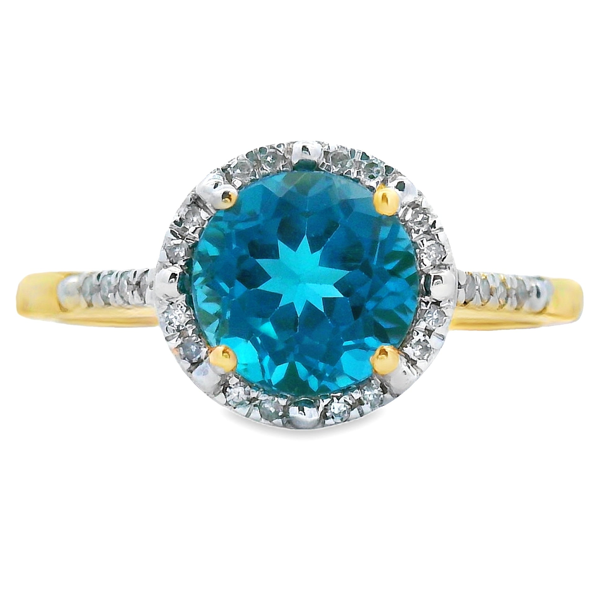 1.35ct London Blue Topaz Diamond Ring 10KT Yellow Gold Bids.com