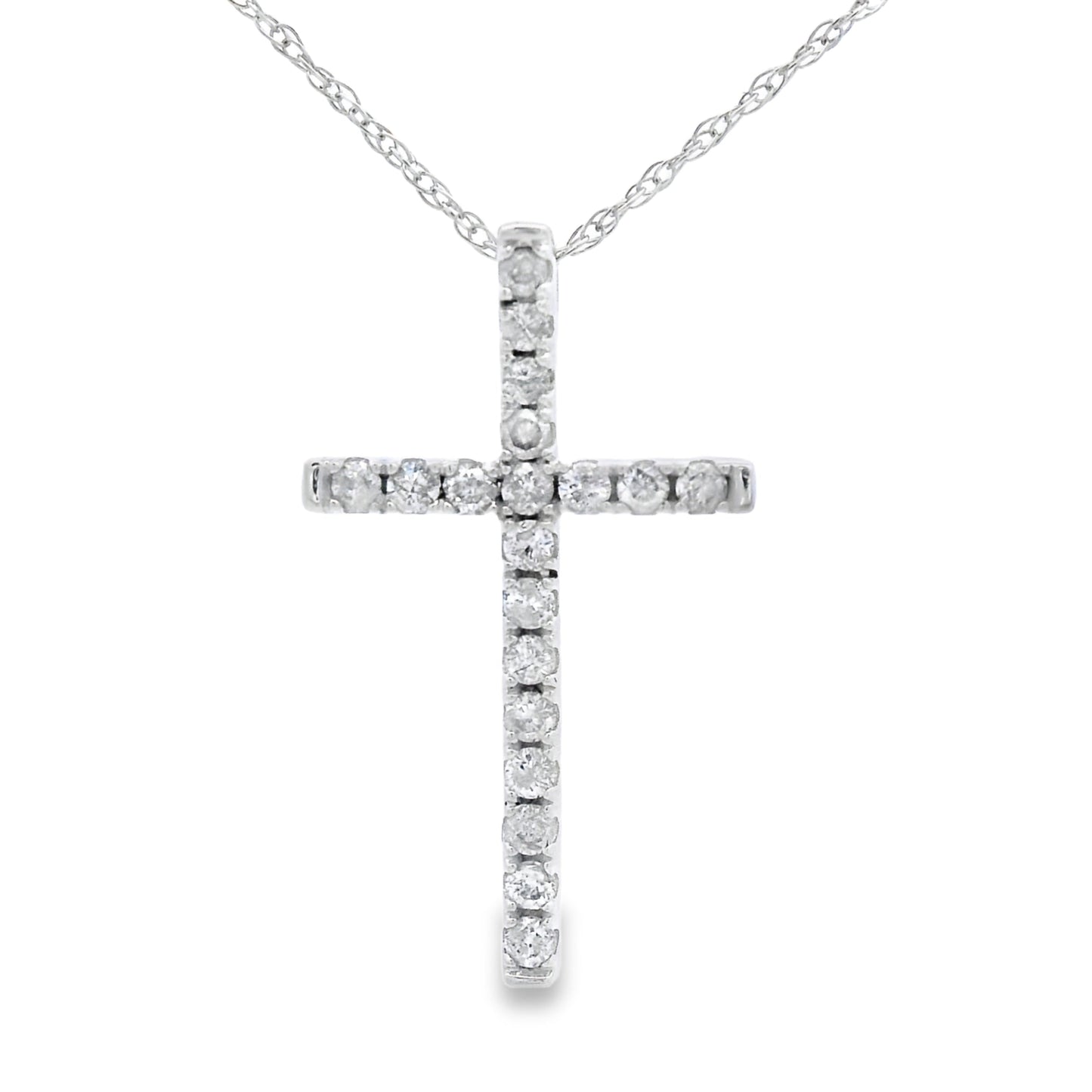 .19ct Diamond Cross Religious Pendant 14KT White Gold Bids.com