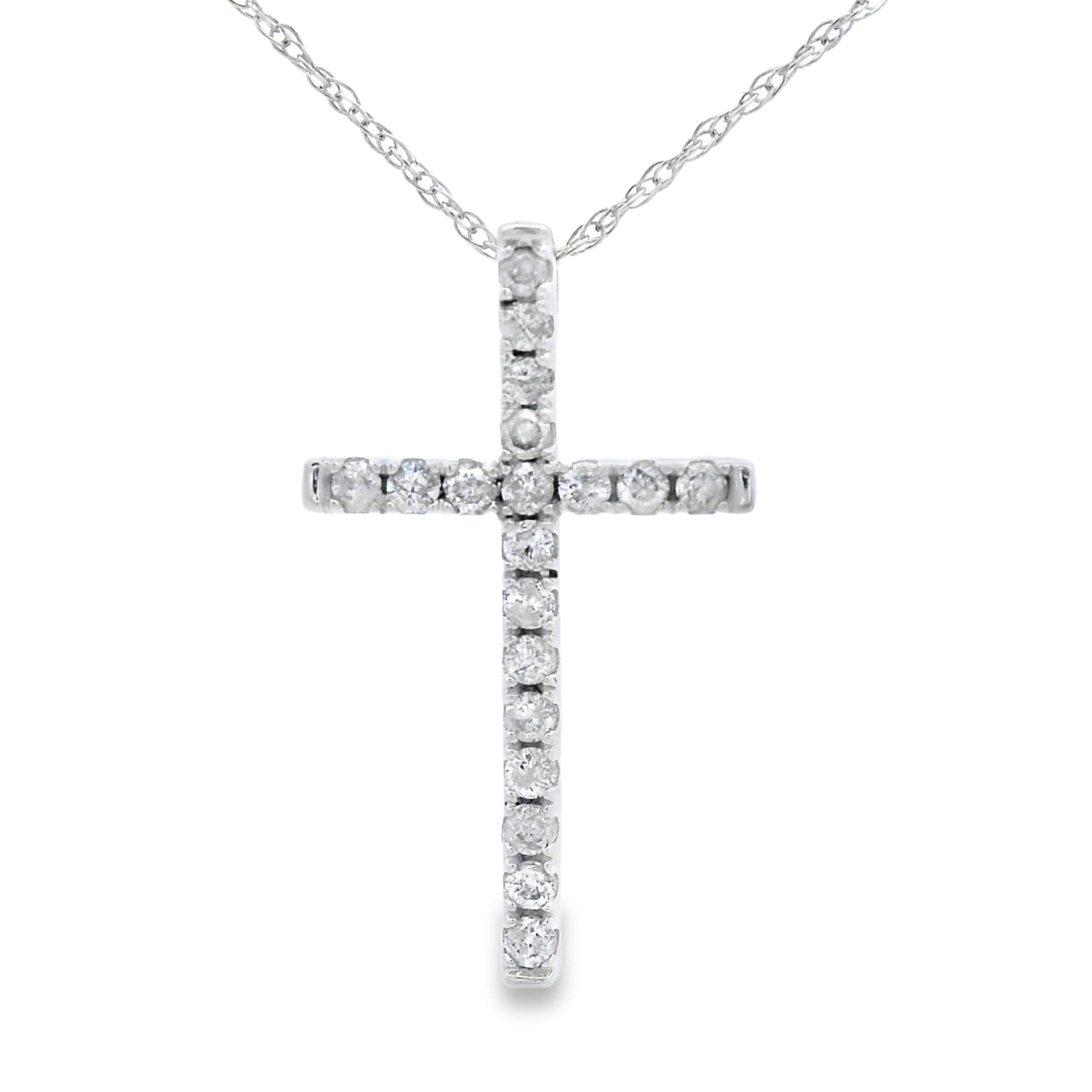 .19ct Diamond Cross Religious Pendant 14KT White Gold Bids.com