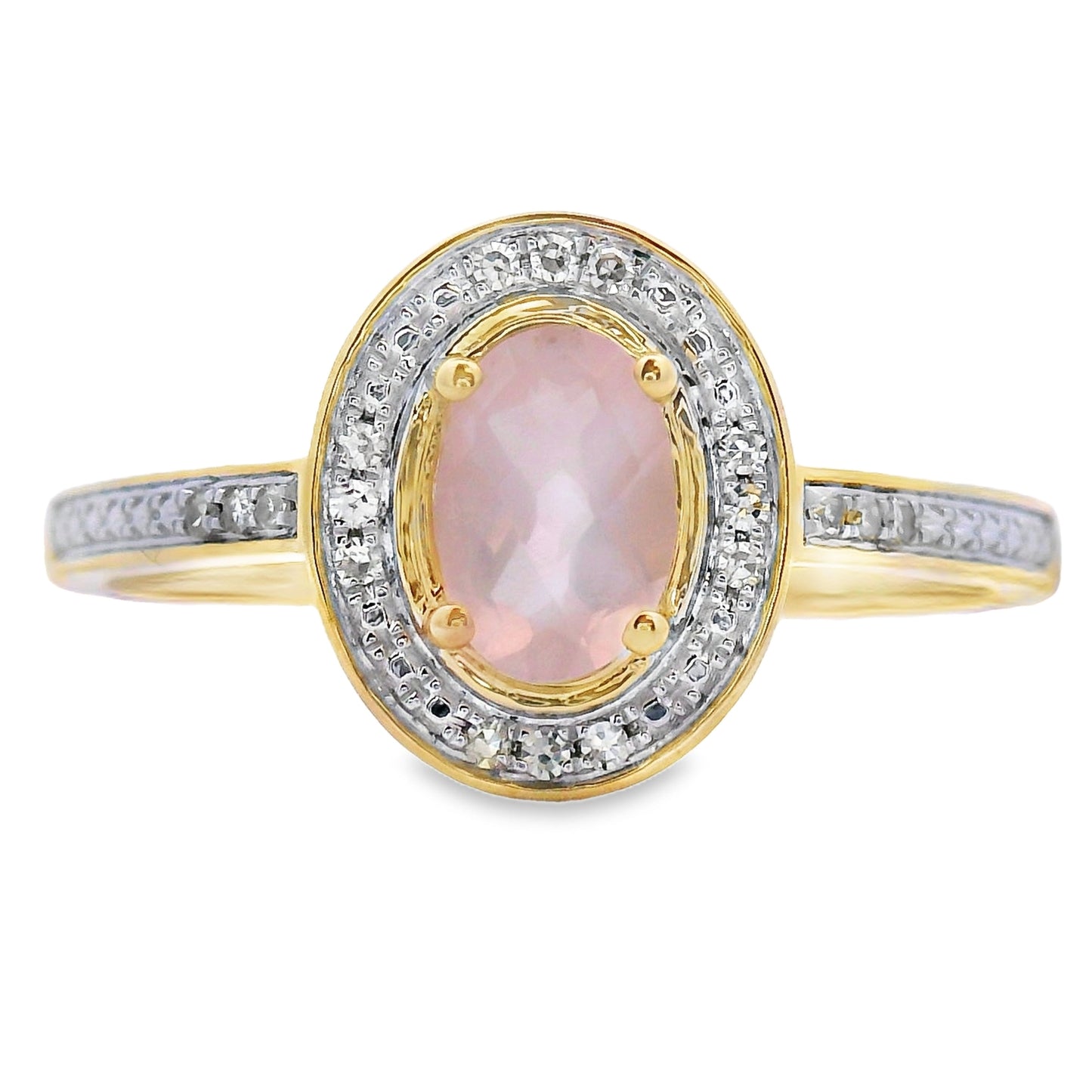 Genuine .53ct Rose Quartz Diamond Ring 10KT Yellow Gold Bids.com
