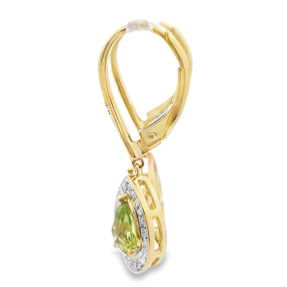 .96ct Peridot Diamond Dangle Earrings 10KT Yellow Gold Bids.com
