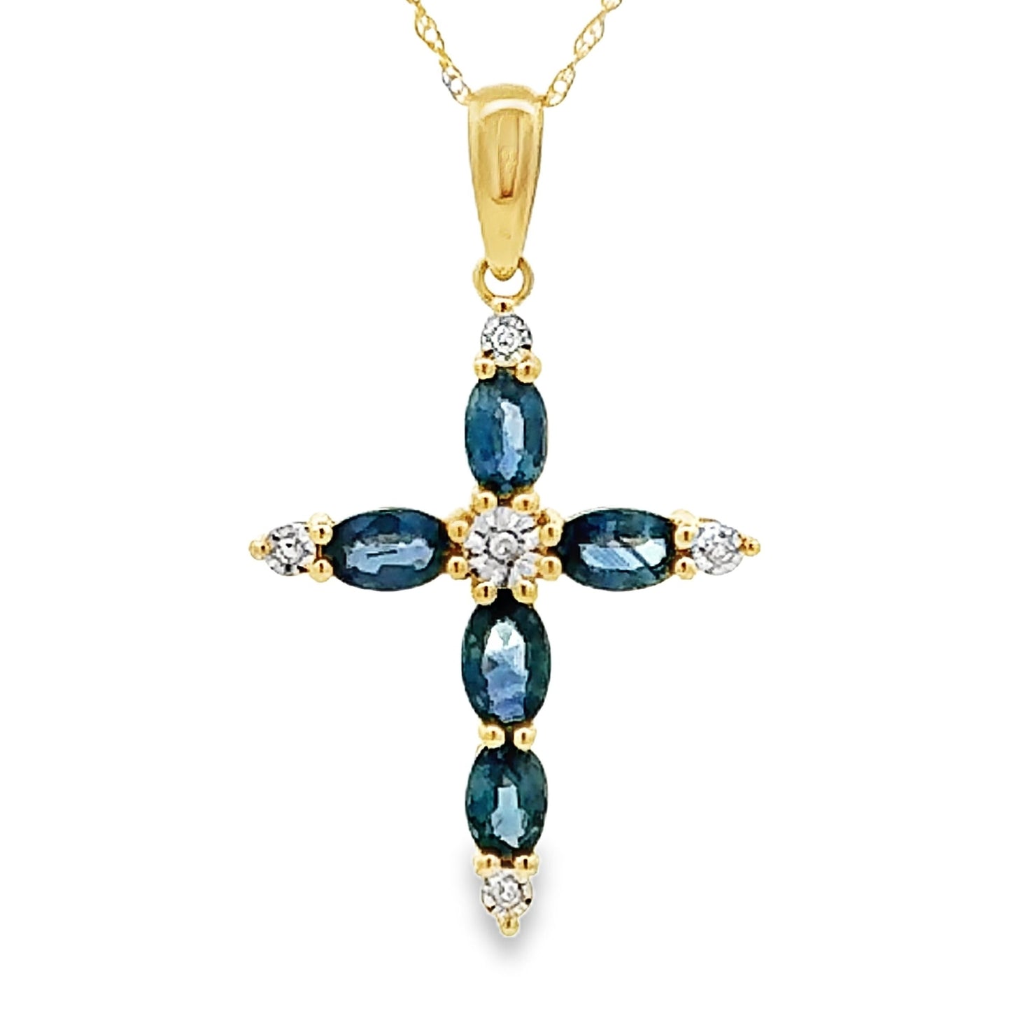 Sapphire Cross Religious Pendant 10KT Yellow Gold Bids.com