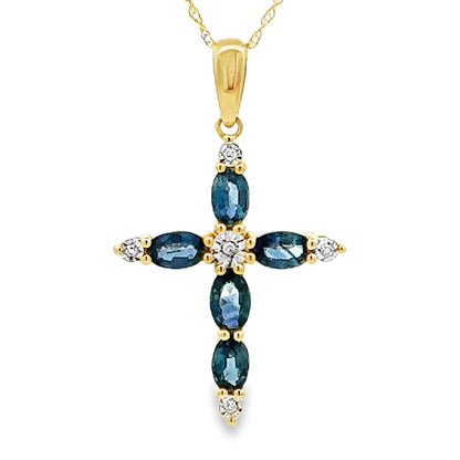 Sapphire Cross Religious Pendant 10KT Yellow Gold Bids.com