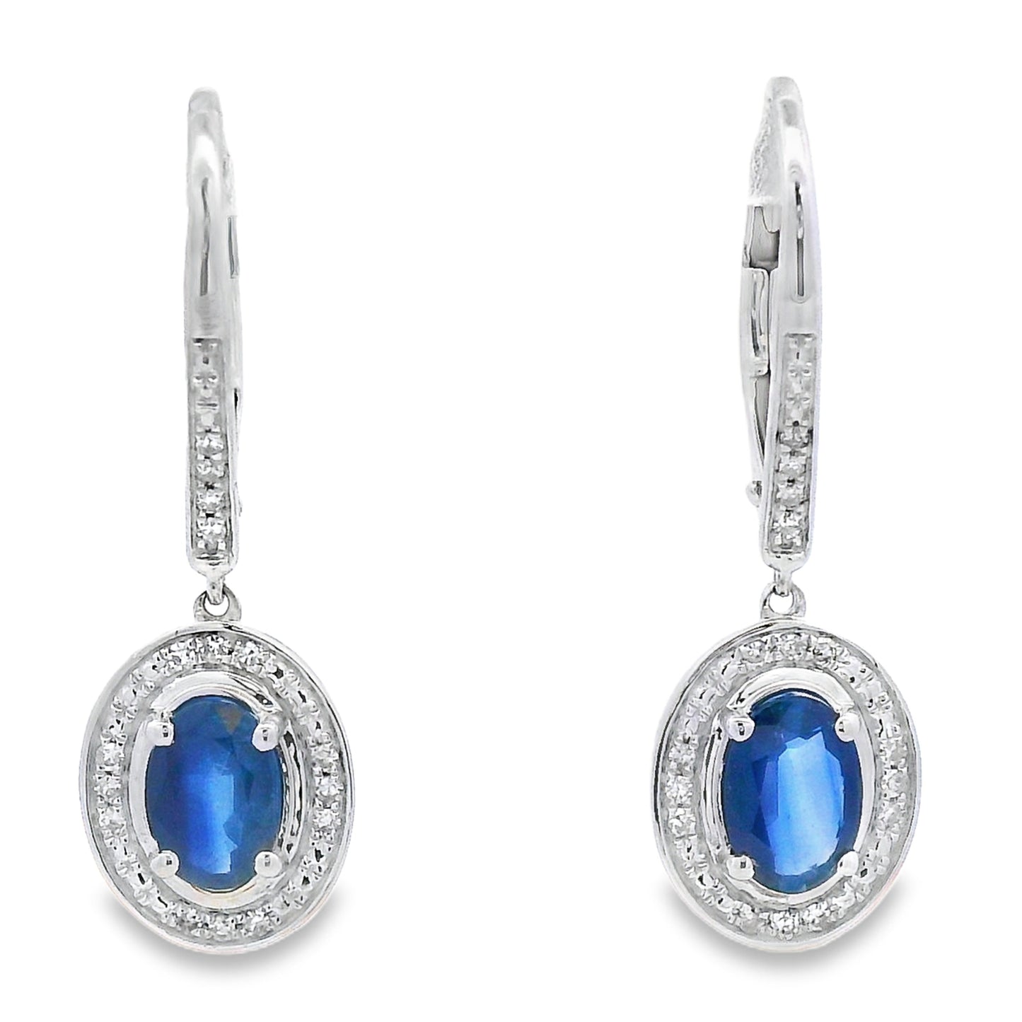 1.28ct Sapphire Diamond Dangle Earrings 10KT White Gold Bids.com