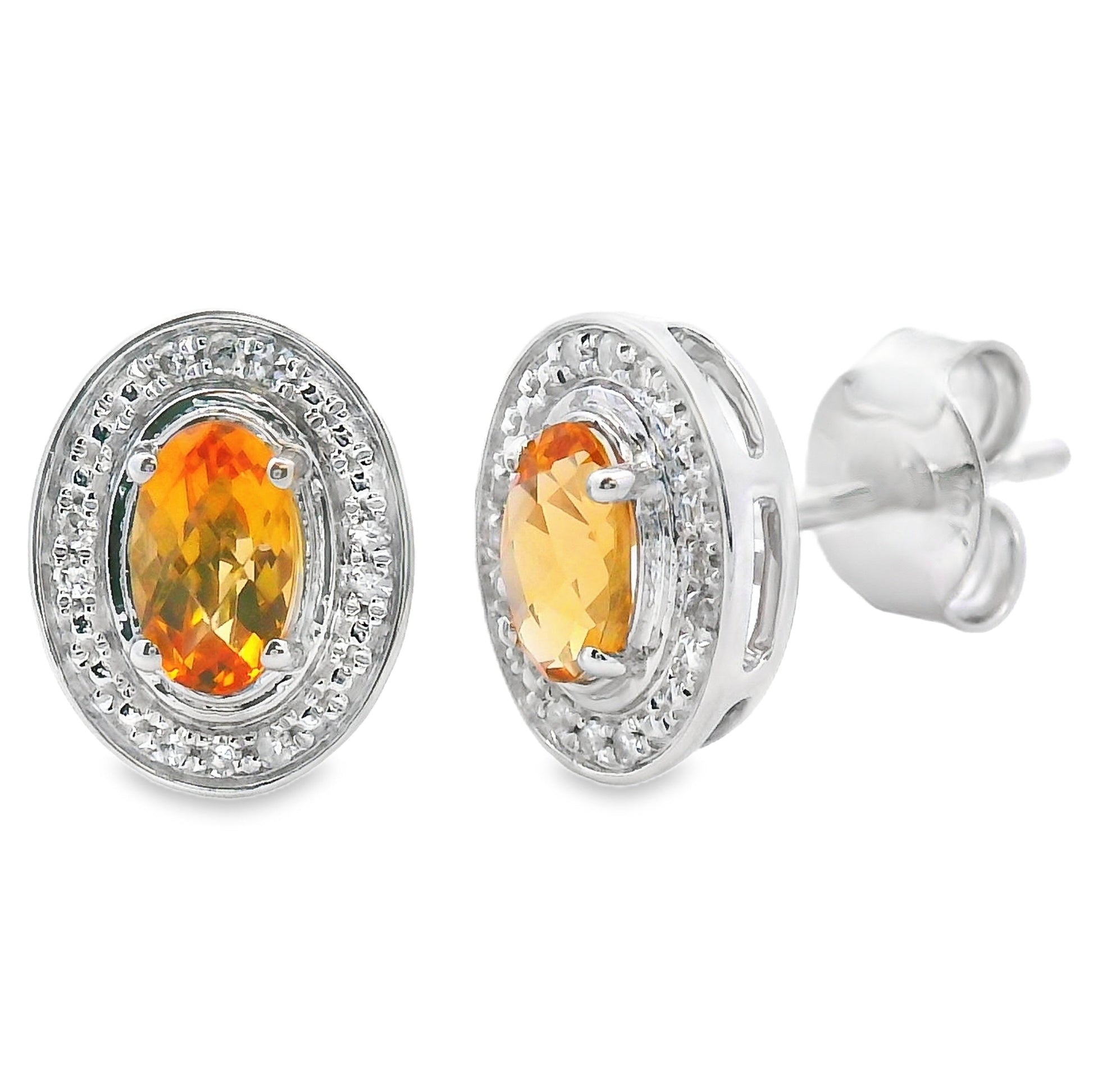 Natural .57ct Citrine Diamond Earrings 10KT White Gold Bids.com
