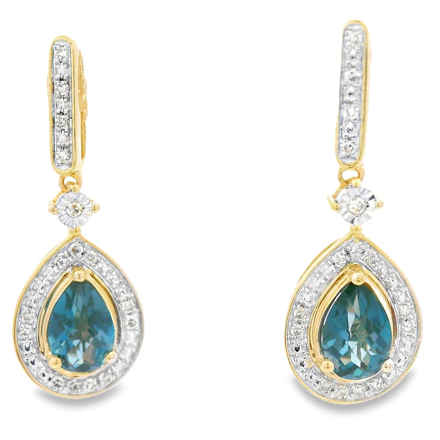 London Blue Topaz Dangle Earrings 10KT Yellow Gold Bids.com