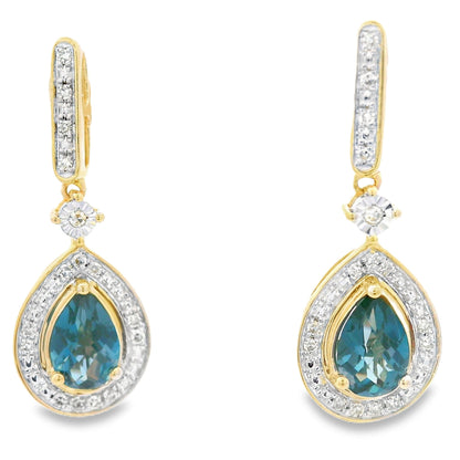 London Blue Topaz Dangle Earrings 10KT Yellow Gold Bids.com