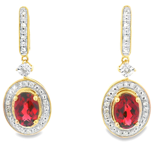 1.20ct Garnet Diamond Dangle Earrings 10KT Yellow Gold Bids.com