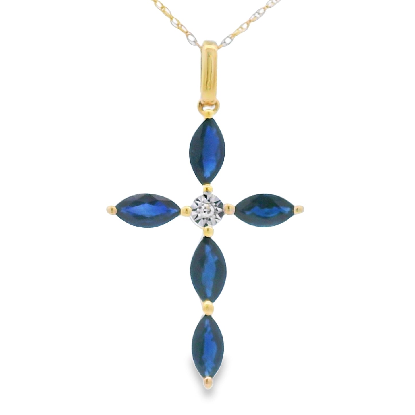 Sapphire Cross Religious Pendant 10KT Yellow Gold Bids.com