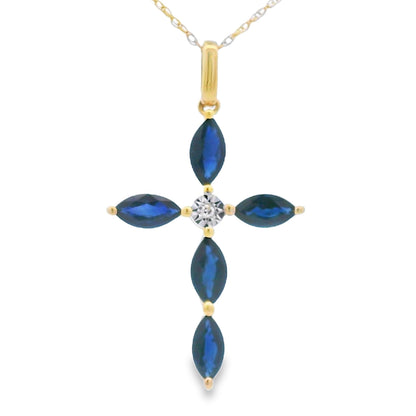 Sapphire Cross Religious Pendant 10KT Yellow Gold Bids.com