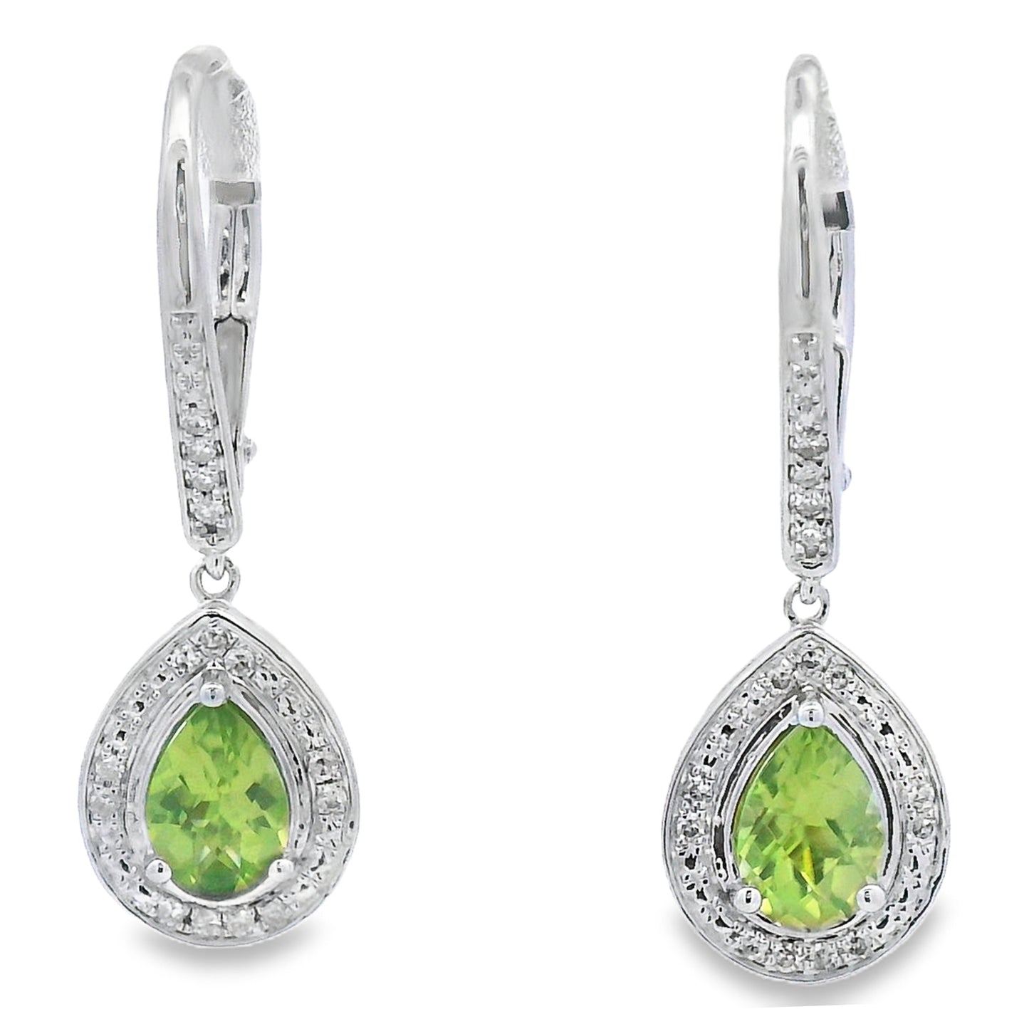 .96ct Peridot Diamond Dangle Earrings 10KT White Gold Bids.com