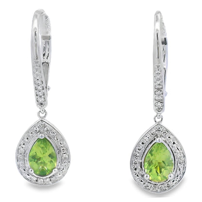 .96ct Peridot Diamond Dangle Earrings 10KT White Gold Bids.com
