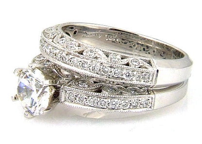 .54ct Antique Style Engagement Ring Set 18KT White Gold Bids.com