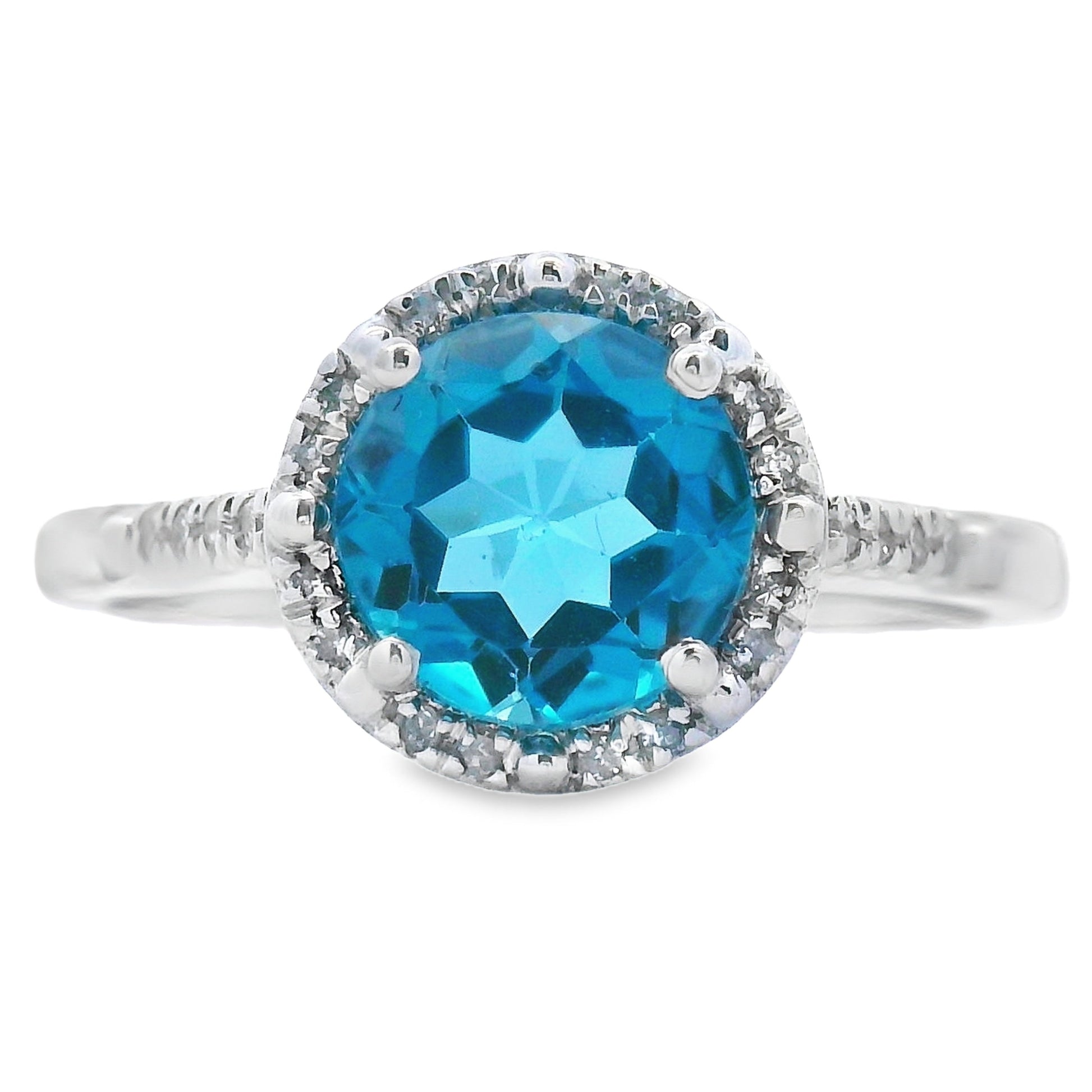 1.35ct London Blue Topaz Diamond Ring 10KT White Gold Bids.com