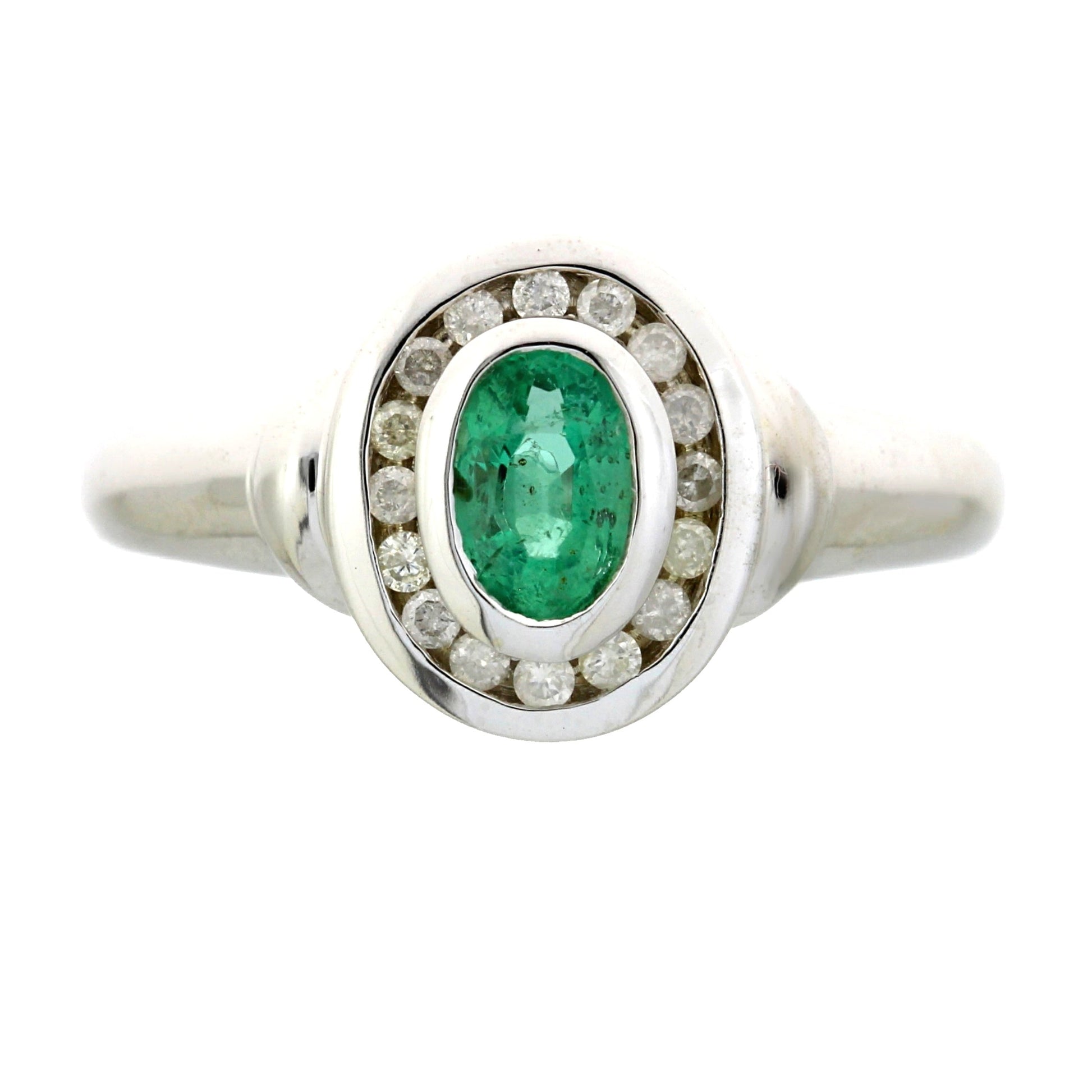 Natural .60ct Emerald Diamond Ring 10KT White Gold Bids.com