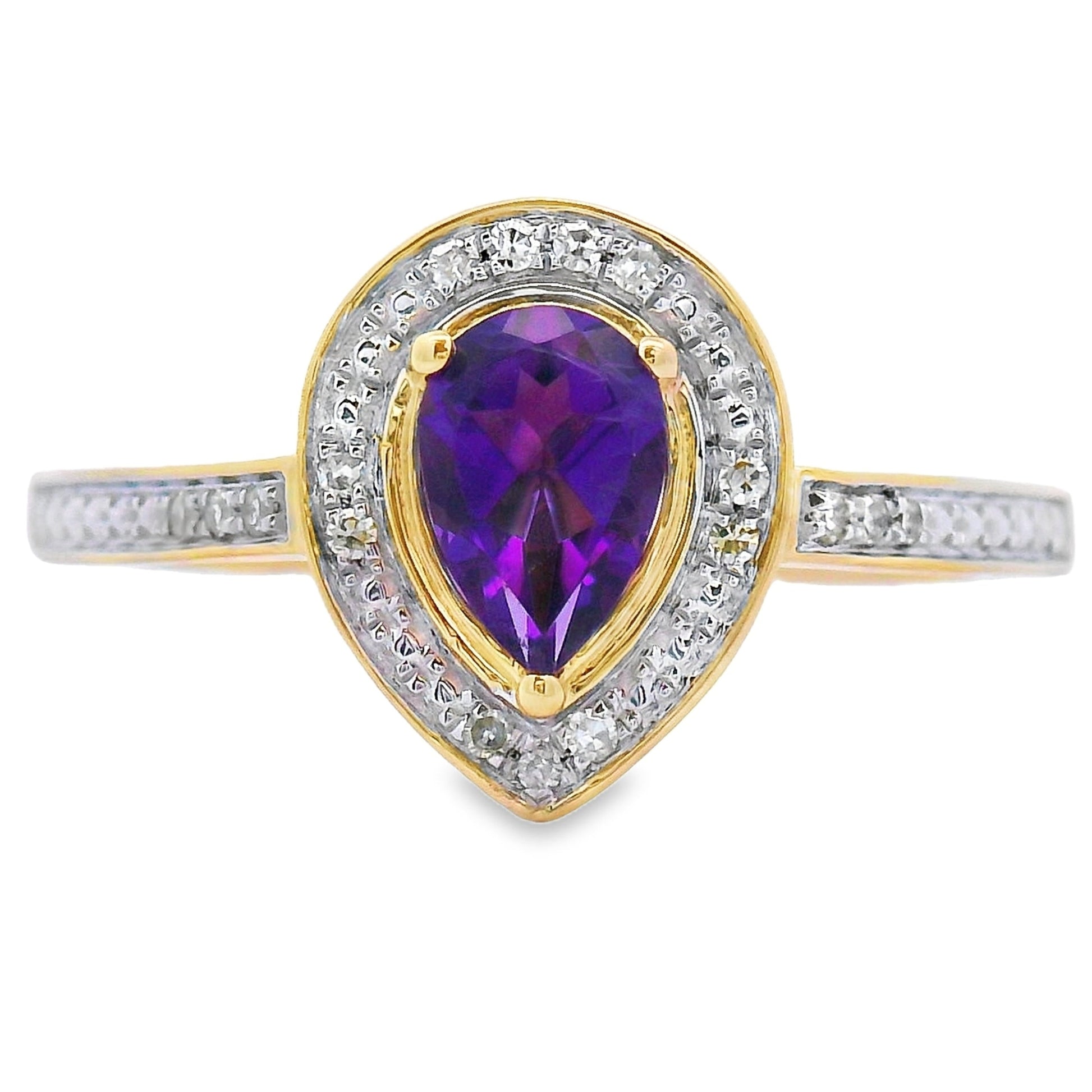 Genuine .42ct Amethyst Diamond Ring 10KT Yellow Gold Bids.com