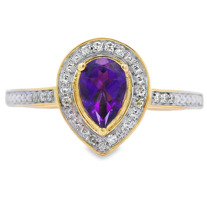 Genuine .42ct Amethyst Diamond Ring 10KT Yellow Gold Bids.com