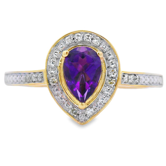 Genuine .42ct Amethyst Diamond Ring 10KT Yellow Gold Bids.com