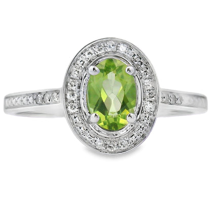 Natural .54ct Peridot Diamond Ring 10KT White Gold Bids.com