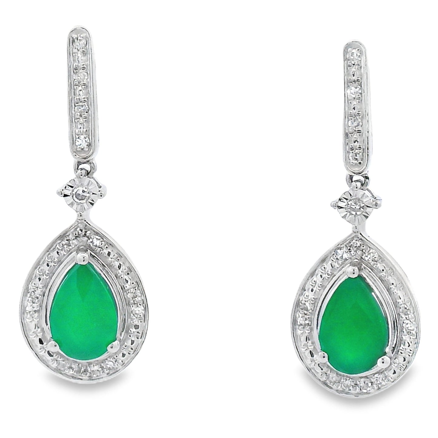 Chalcedony Diamond Dangle Earrings 10KT White Gold Bids.com