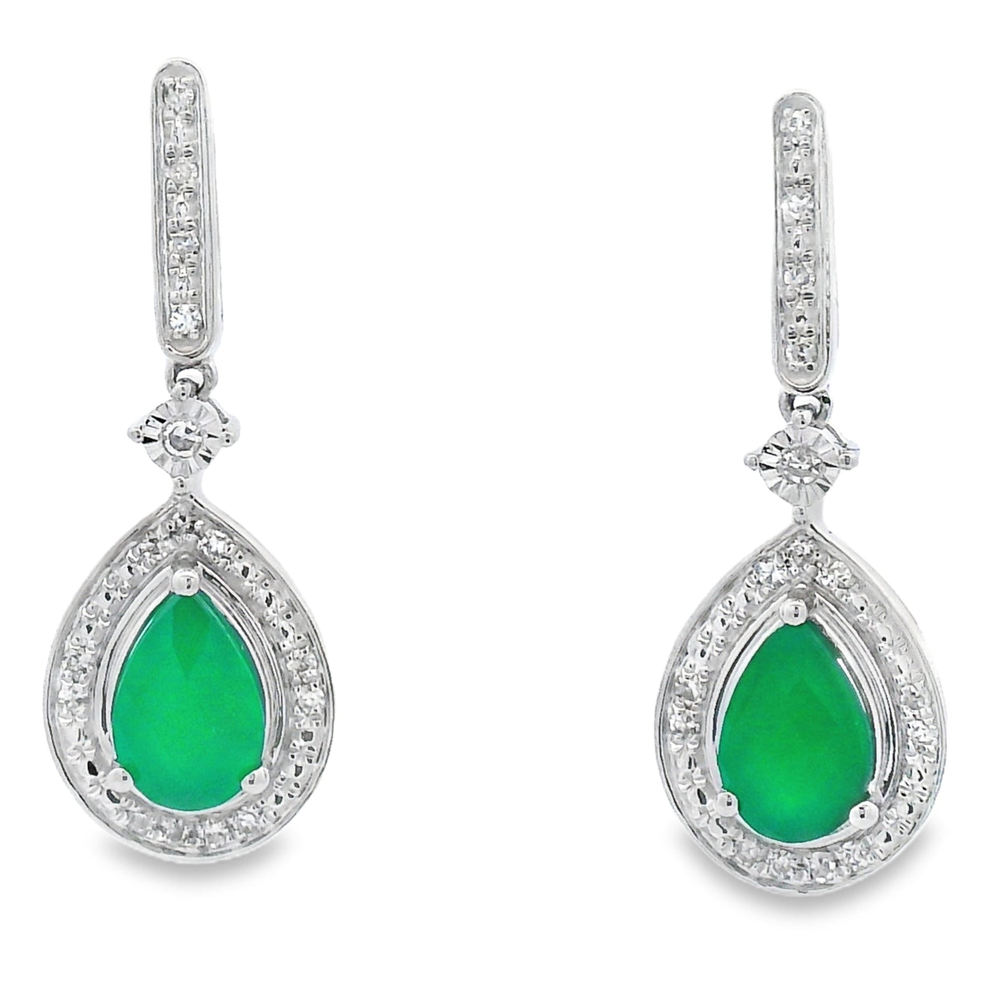 Chalcedony Diamond Dangle Earrings 10KT White Gold Bids.com