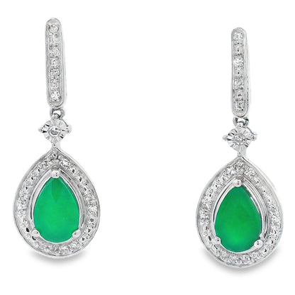 Chalcedony Diamond Dangle Earrings 10KT White Gold Bids.com