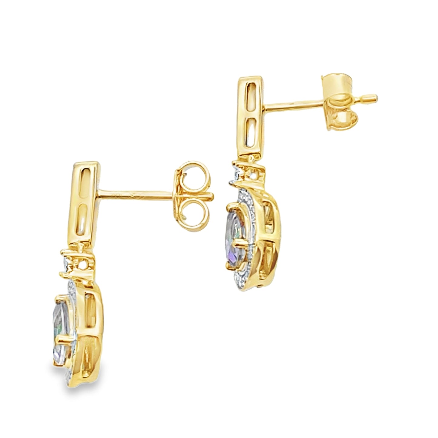 Mystic Fire Topaz Dangle Earrings 10KT Yellow Gold Bids.com