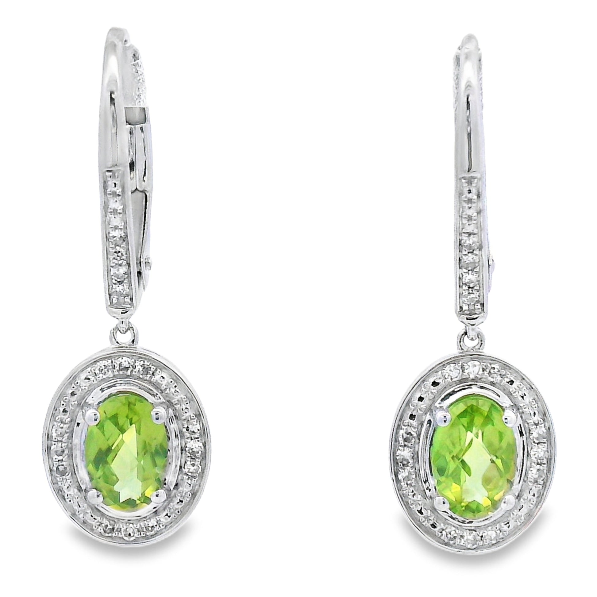 1.21ct Peridot Diamond Dangle Earrings 10KT White Gold Bids.com